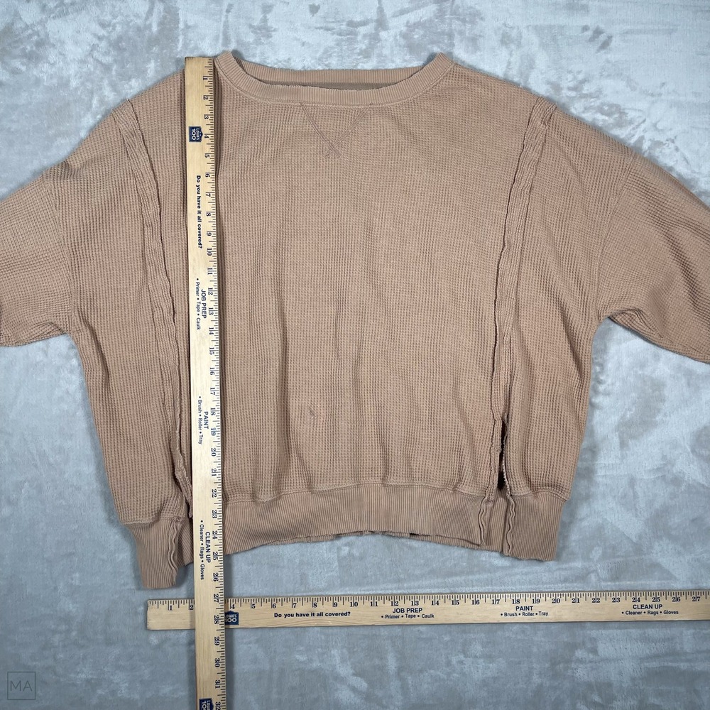 American Eagle Women's Sweater Oversized Waffle Knit Seriously Lived In XS Tan - Picture 6 of 8